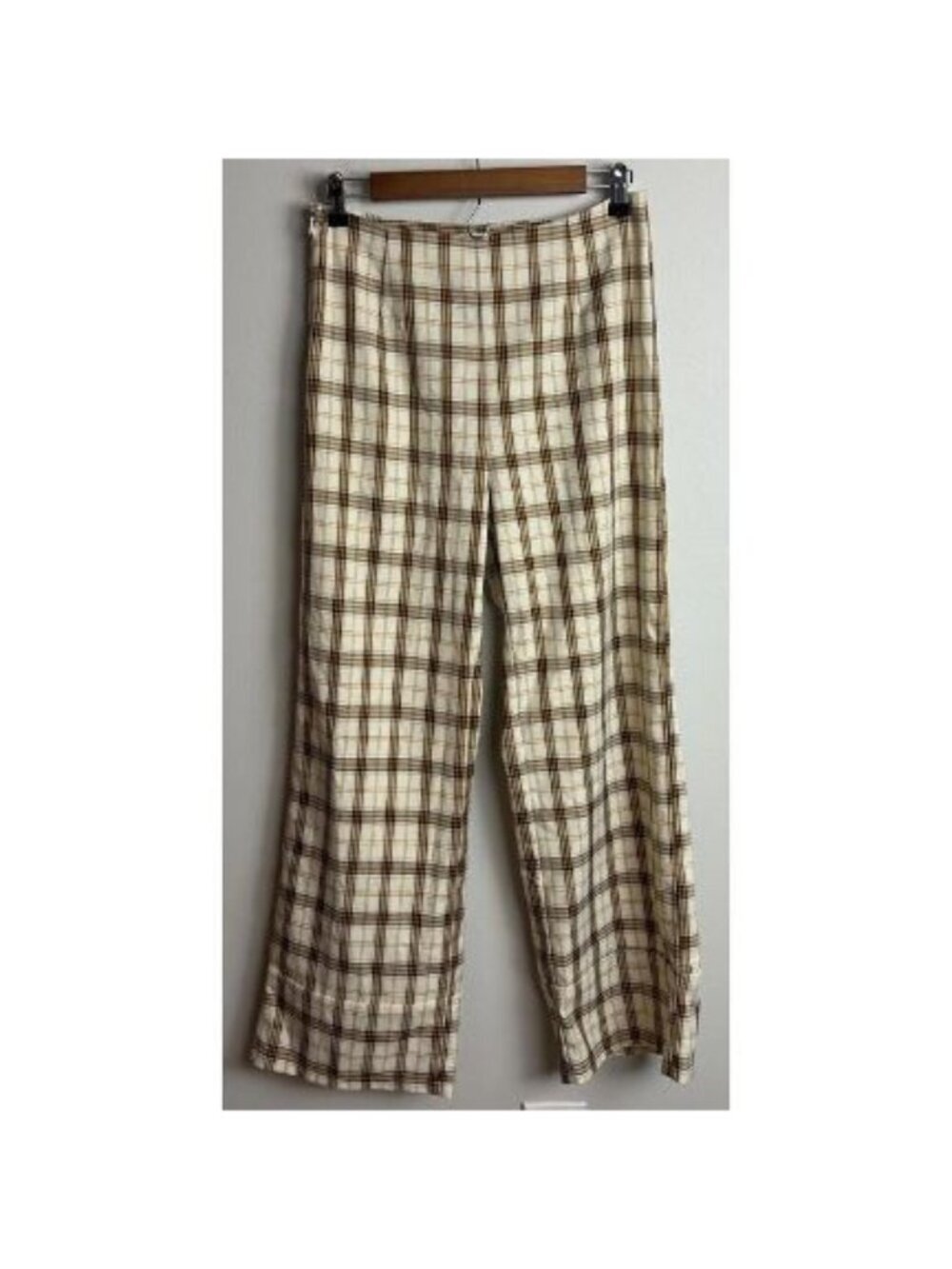 Princess Polly Plaid Wide Leg Trousers US 6 High Waist Beige Academia Women’s
